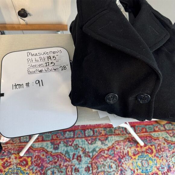 Men's Black Wool Pea Coat Size 12R Double-Breasted US Navy Style - Picture 4 of 5